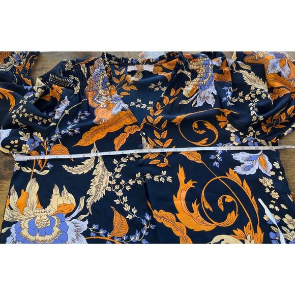 Philosophy Womens PL Navy Floral Pullover V-neck Ruffle details Sleeves Office - Picture 4 of 8